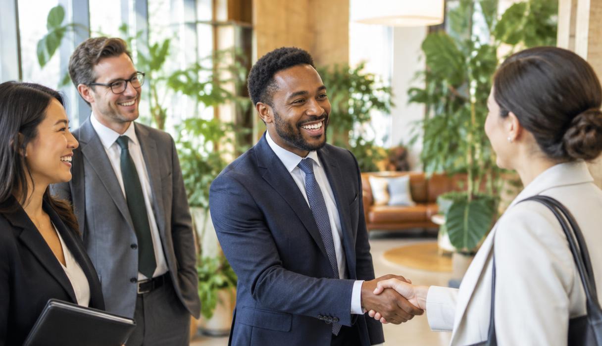 PACE advisors greeting colleagues and partners with a handshake