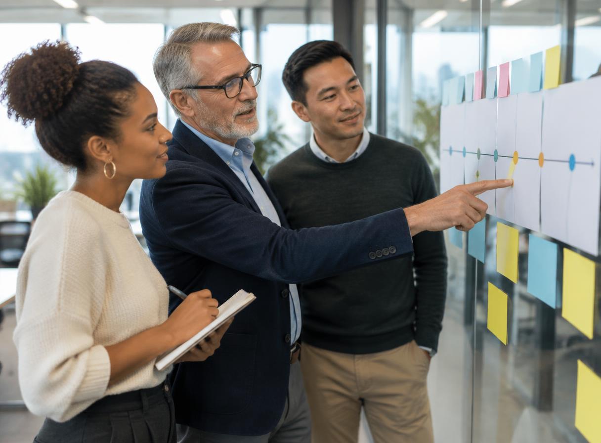 PACE advisors reviewing a project timeline with a client team